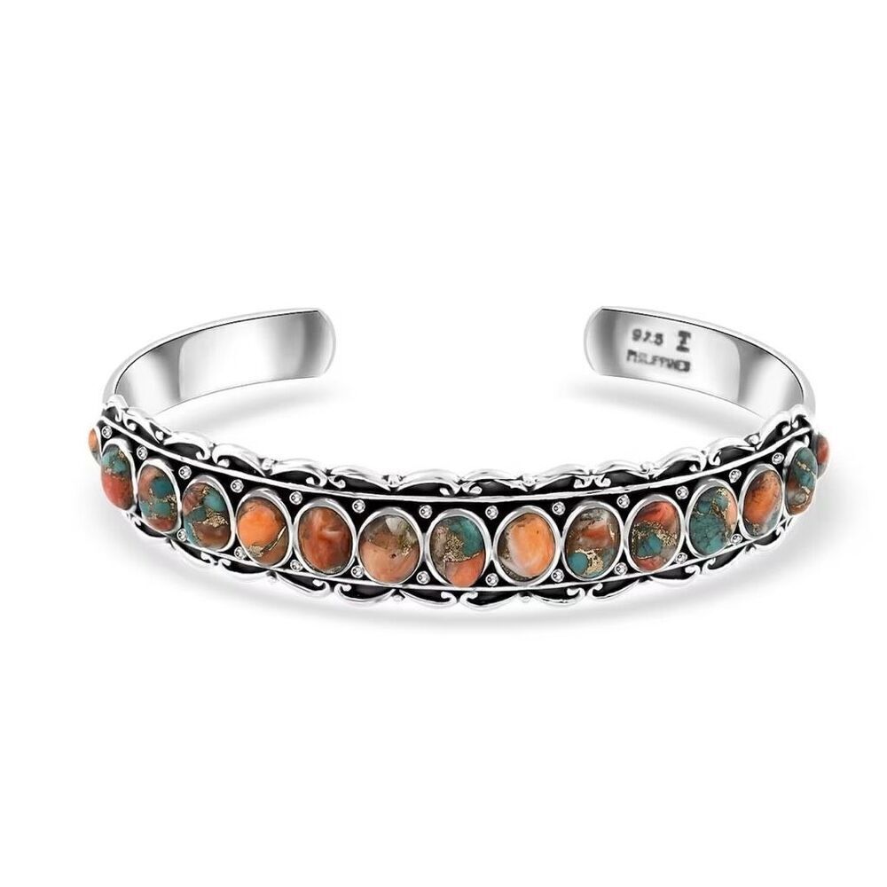 Santa Fe Style Spiny Turquoise 10.75 ctw Cuff Bracelet in Sterling Silver 7”